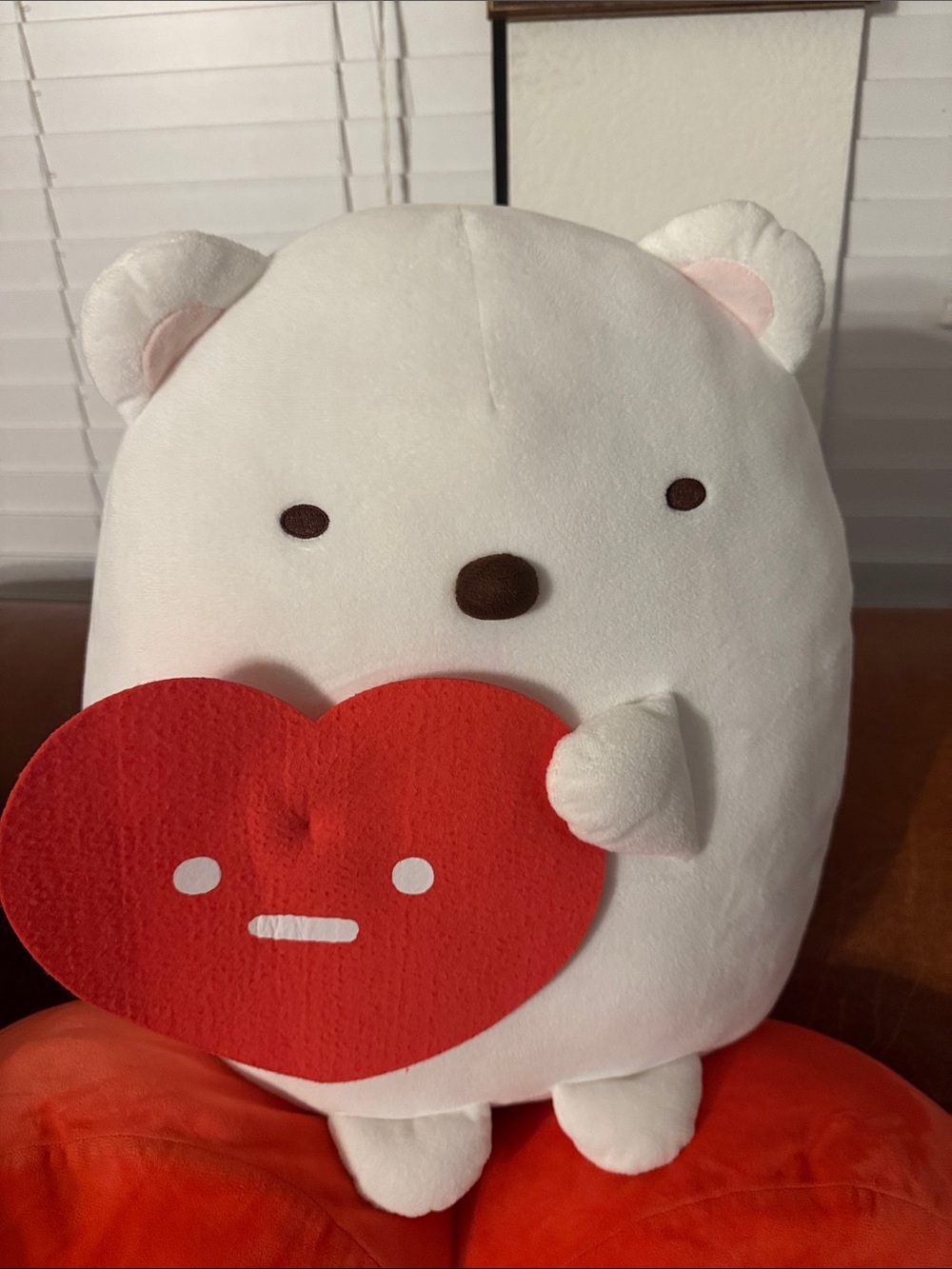 Sumikko Gurashi White Bear Plush Holding Red Heart - Cute Kawaii Stuffed Animal